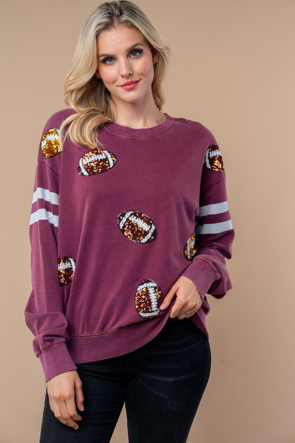 Sequin Football Long Sleeve Knit Top Ave Shops