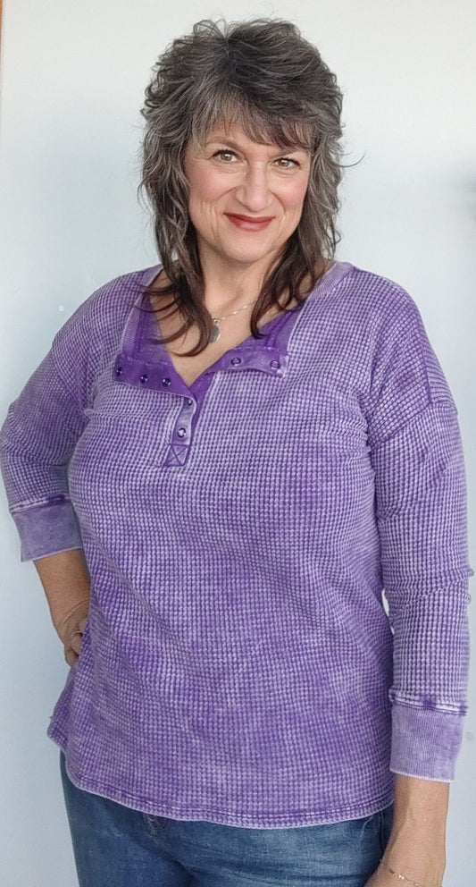 Violet Waffle Henley Long Sleeve Top The Magnolia Cottage Boutique