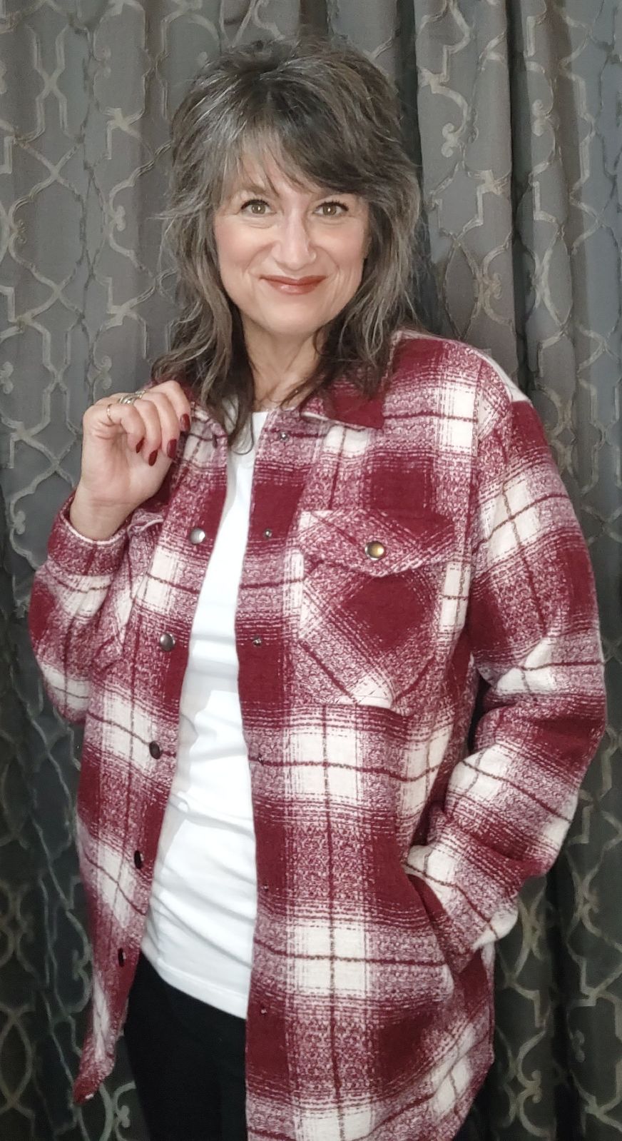 Norah Plaid Shacket in Burgundy The Magnolia Cottage Boutique