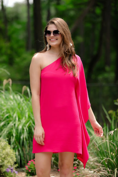 Next Chapter One Shoulder Dress in Magenta Ave Shops