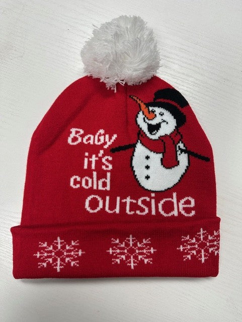 "It's Cold Outside" Snowman Pom-Pom Snowflake Beanie