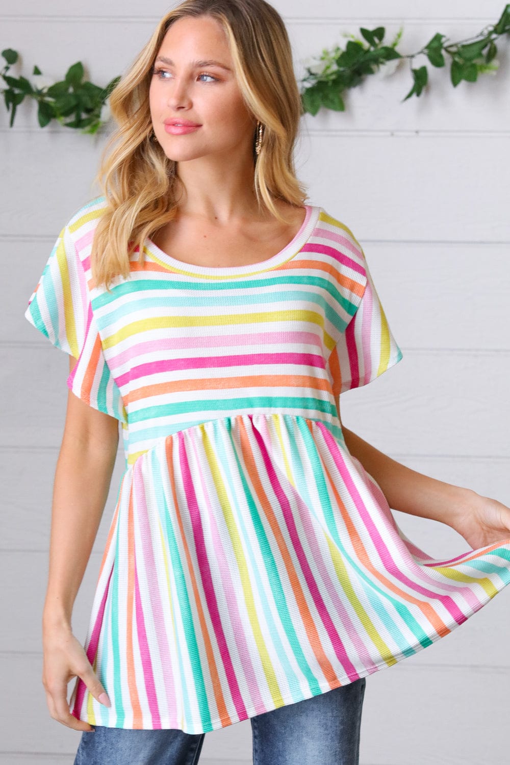 Lavender Rainbow Stripe Babydoll Top