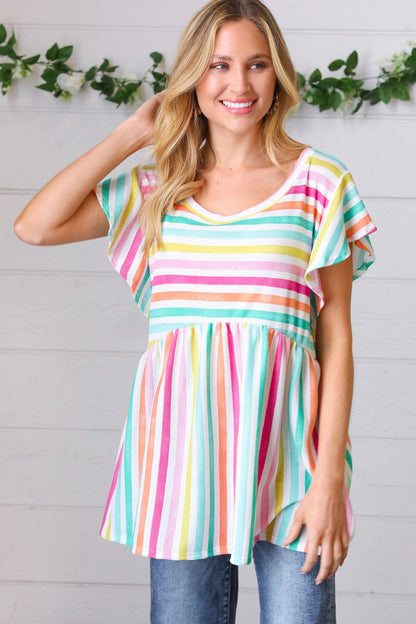 Lavender Rainbow Stripe Babydoll Top