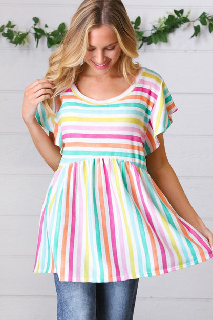 Lavender Rainbow Stripe Babydoll Top