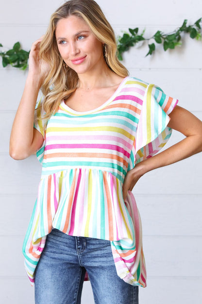 Lavender Rainbow Stripe Babydoll Top