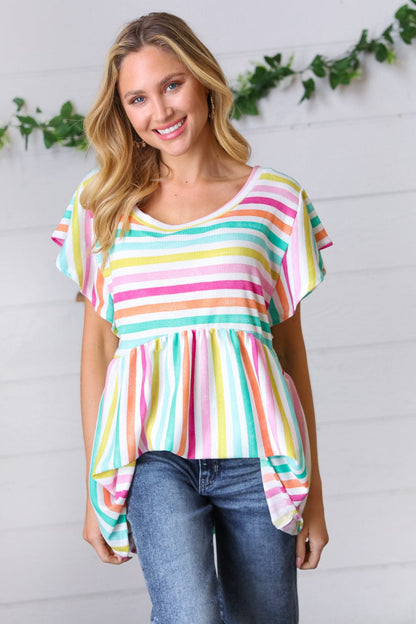 Lavender Rainbow Stripe Babydoll Top