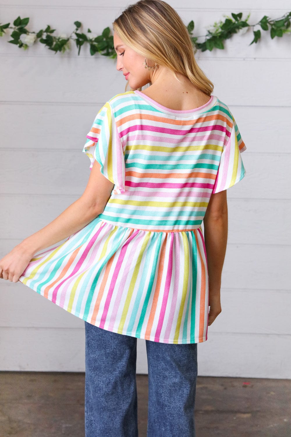 Lavender Rainbow Stripe Babydoll Top