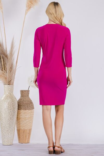 Celeste Full Size Round Neck Long Sleeve Slim Dress - The Magnolia Cottage Boutique