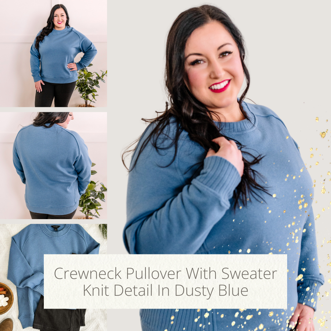 1.05 Crewneck Pullover With Sweater Knit Detail In Dusty Blue American Boutique Drop Ship