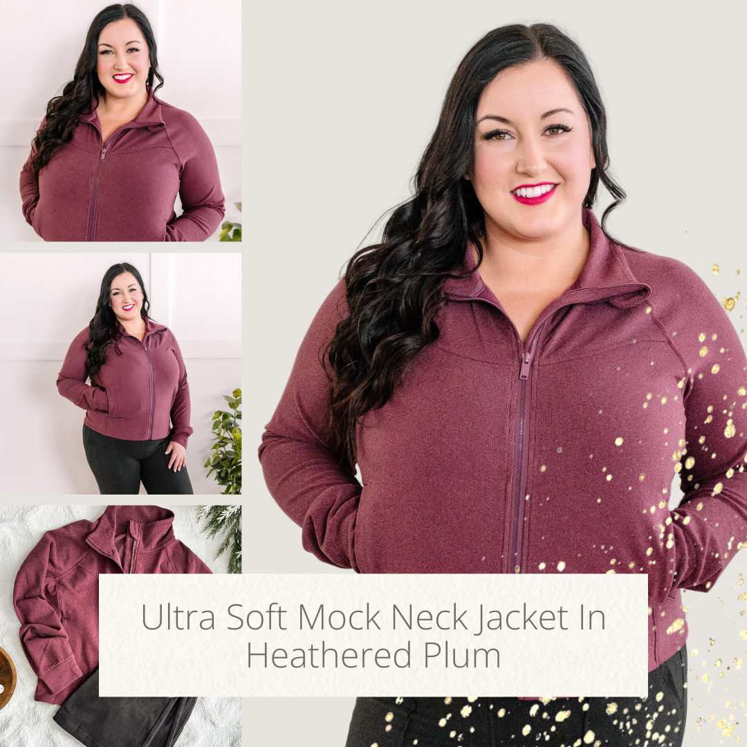 1.05 Ultra Soft Mock Neck Jacket In Heathered Plum American Boutique Drop Ship