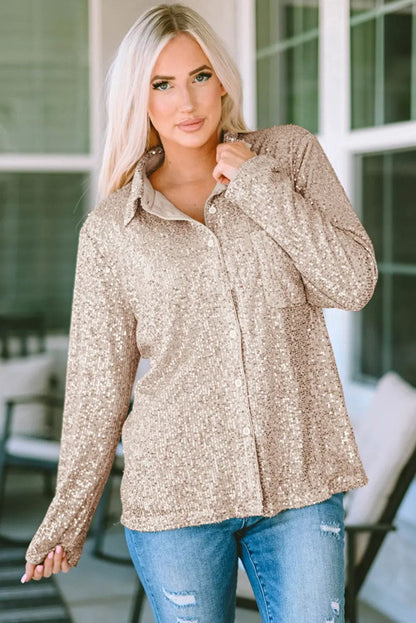 Collared Neck Buttoned Long Sleeve Shirt Trendsi