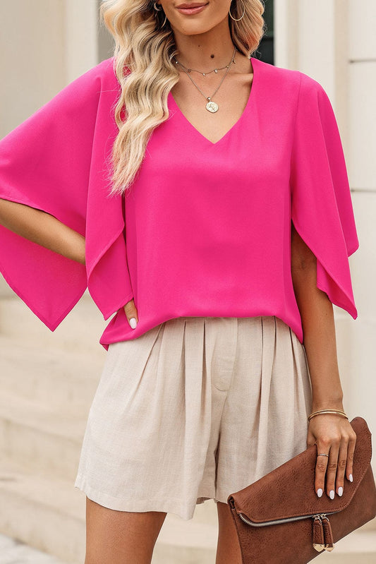 V-Neck Cloak Sleeve Blouse Trendsi