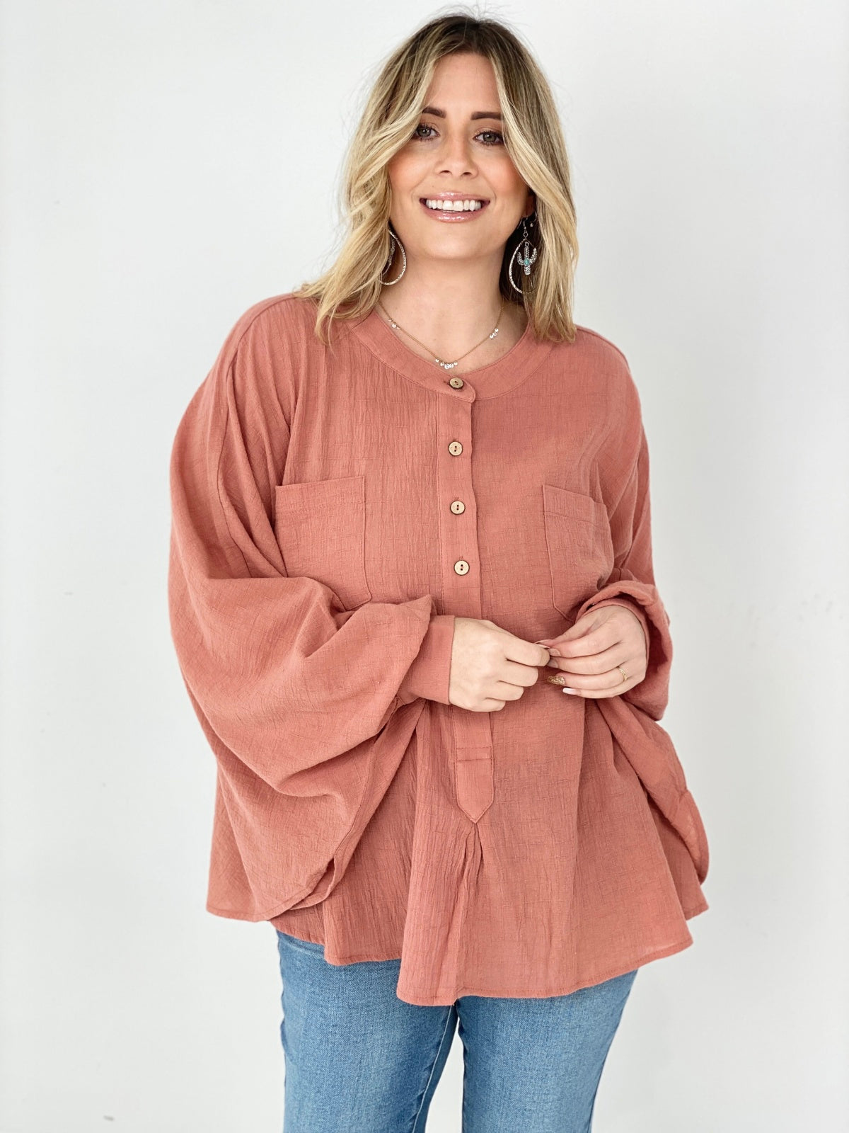 Easel Textured Cotton Linen Oversized Top Kiwidrop