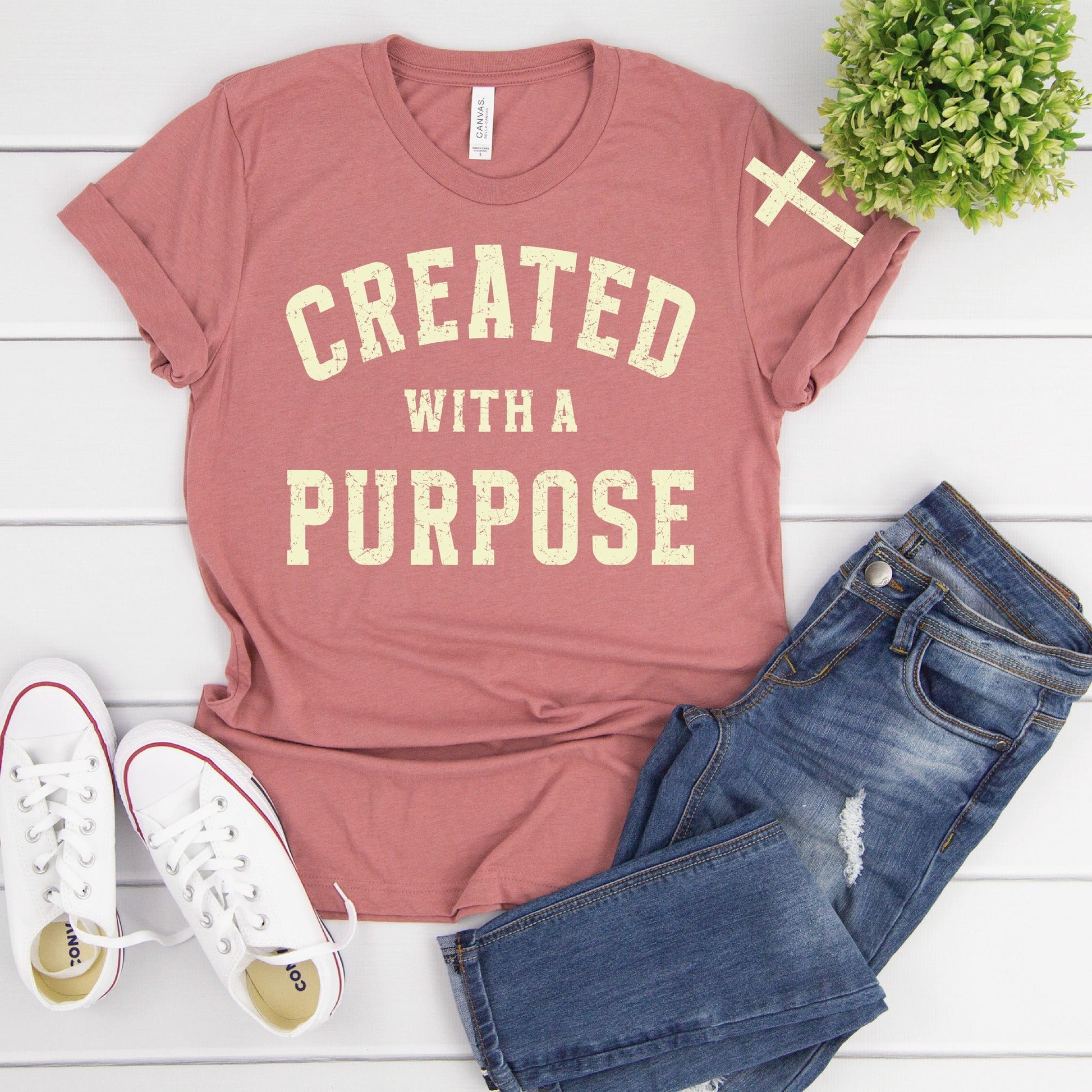 Created With A Purpose -With Sleeve Accent Graphic Tee Gabreila Wholesale