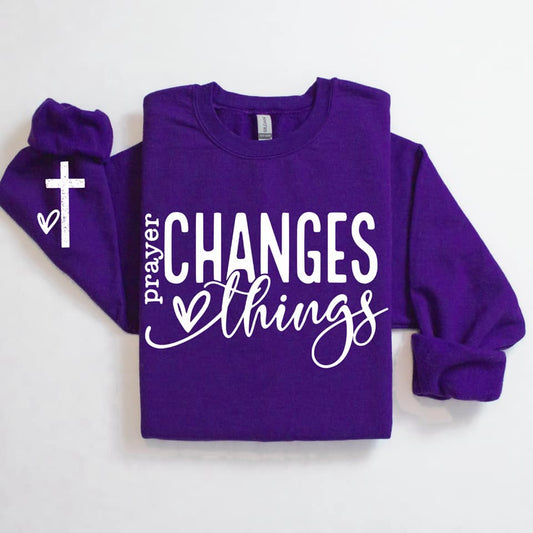Prayer Changes Things  With Sleeve Accent Sweatshirt Gabreila Wholesale
