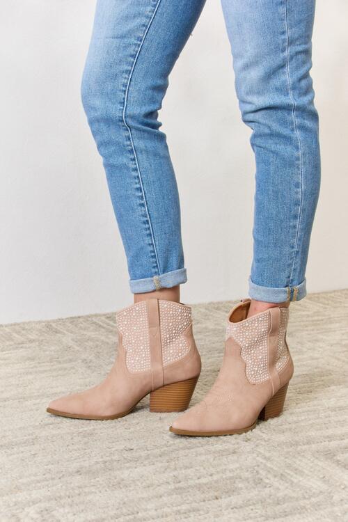 East Lion Corp Rhinestone Ankle Cowgirl Booties Trendsi