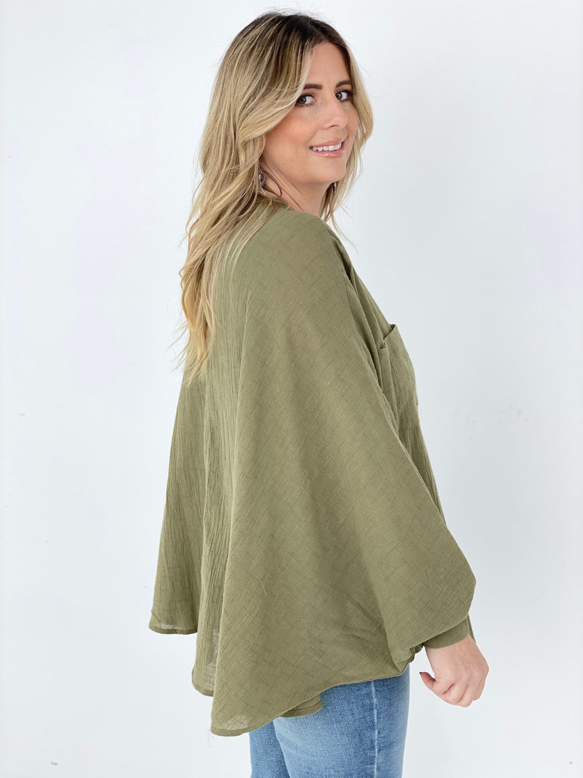 Easel Textured Cotton Linen Oversized Top Kiwidrop