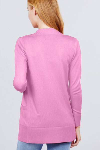 ACTIVE BASIC Ribbed Trim Open Front Cardigan Trendsi