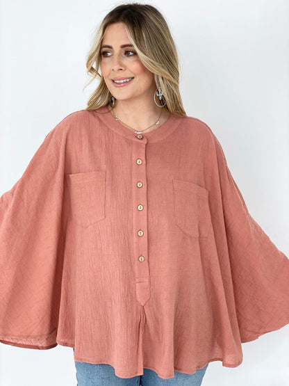 Easel Textured Cotton Linen Oversized Top Kiwidrop