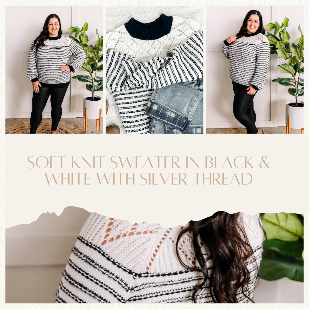 11.13 Soft Knit Sweater In Black & White With Silver Thread Kiwidrop