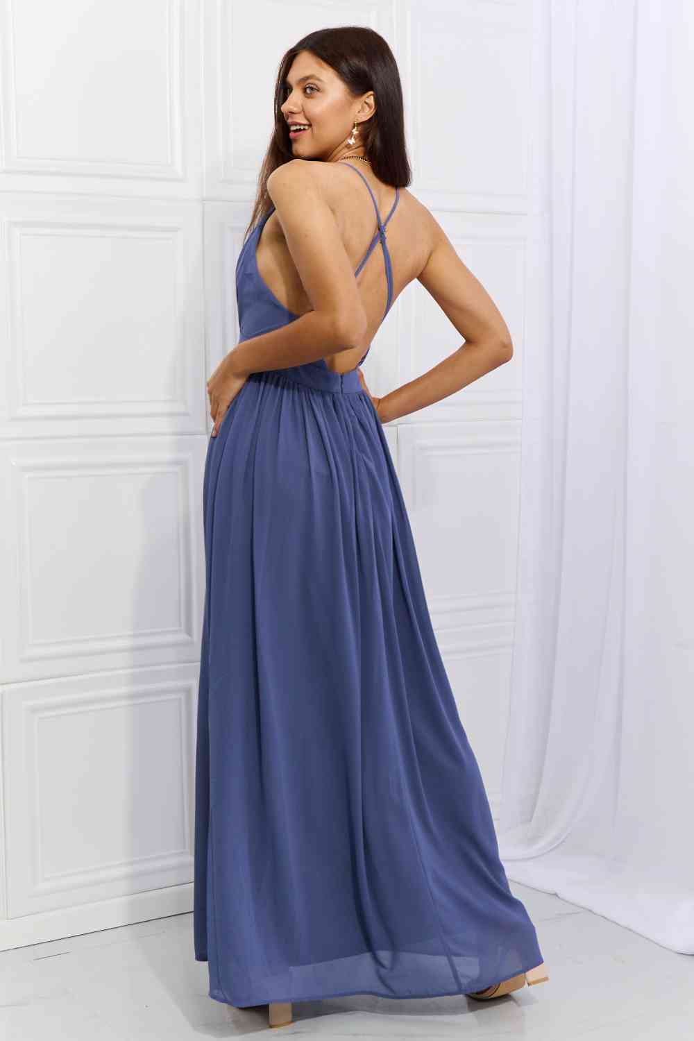 OneTheLand Captivating Muse Open Crossback Maxi Dress Trendsi