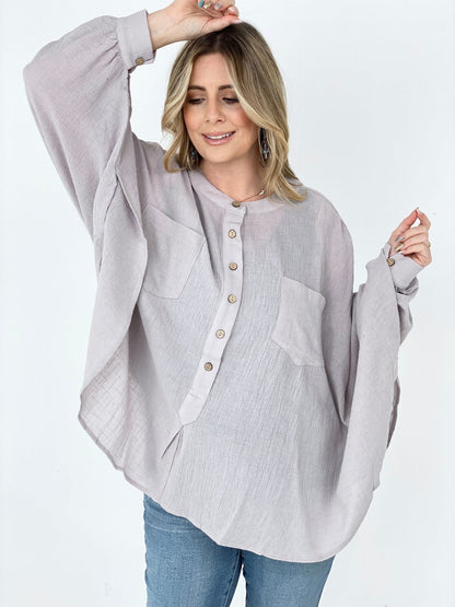 Easel Textured Cotton Linen Oversized Top Kiwidrop