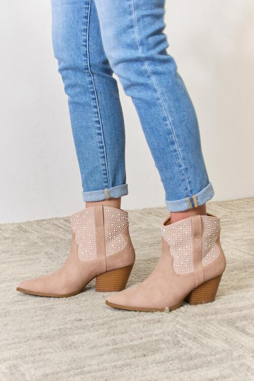 East Lion Corp Rhinestone Ankle Cowgirl Booties Trendsi