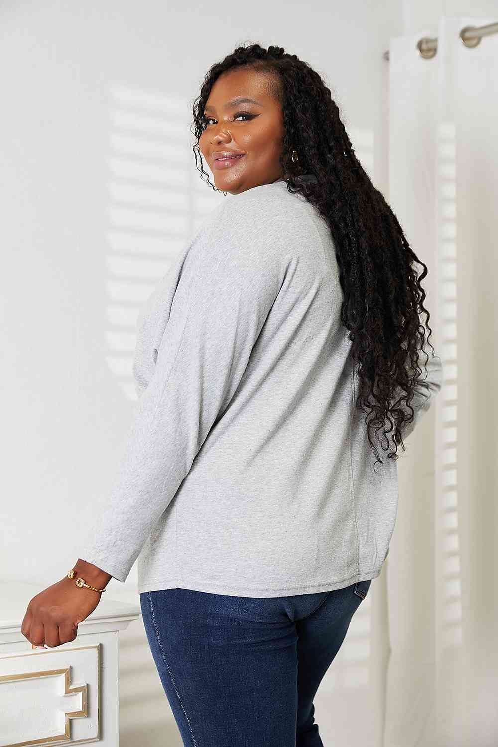 Double Take Seam Detail Round Neck Long Sleeve Top Trendsi