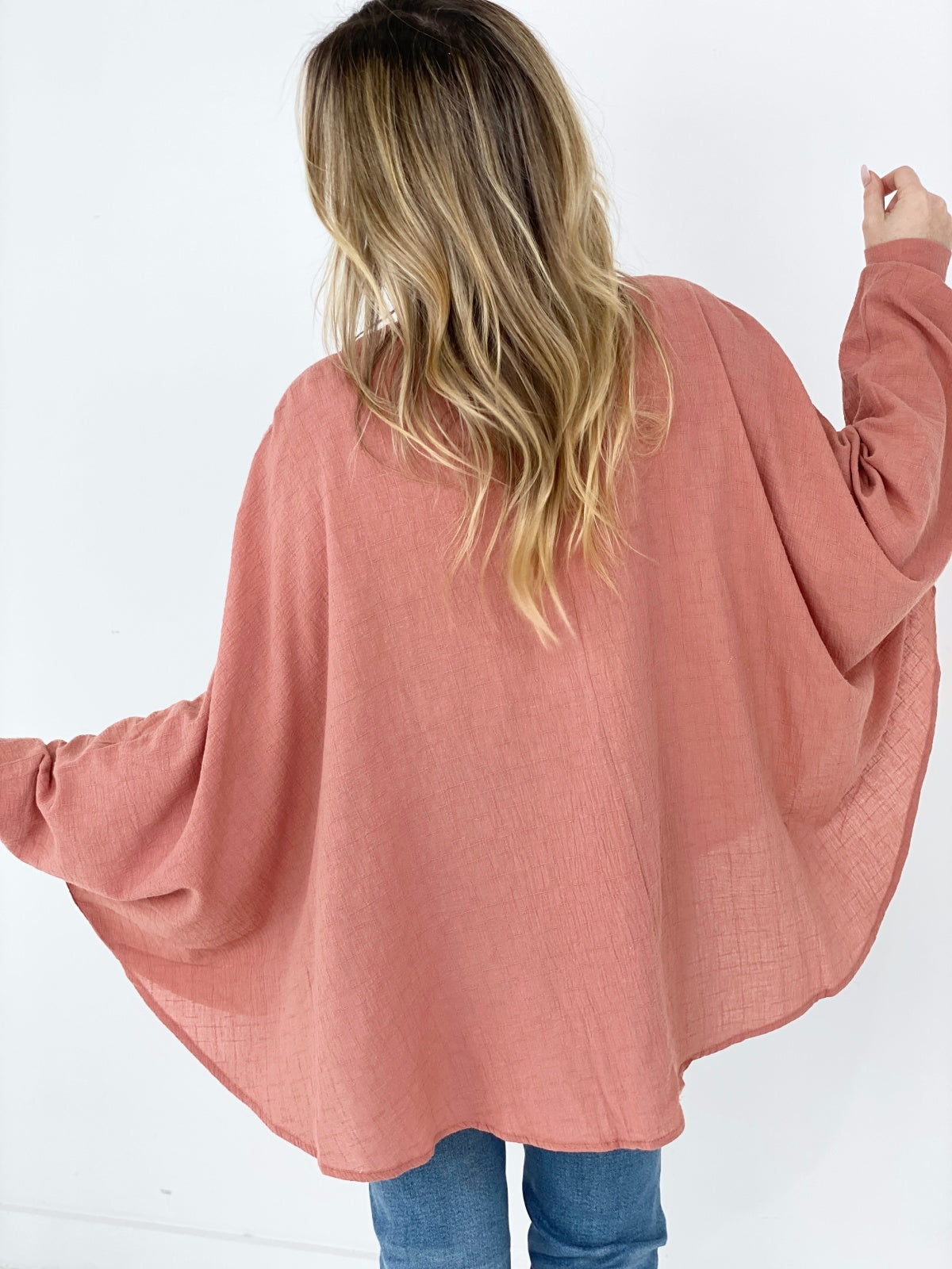 Easel Textured Cotton Linen Oversized Top Kiwidrop