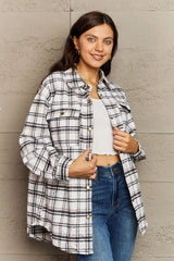 Ninexis Full Size Plaid Collared Neck Button-Down Long Sleeve Jacket Trendsi