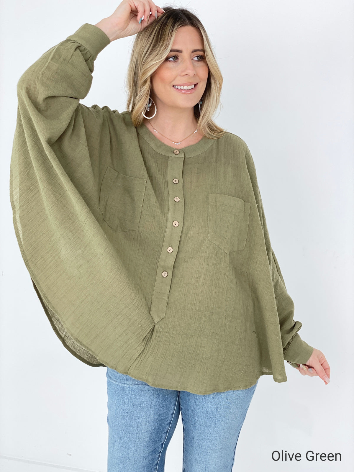 Easel Textured Cotton Linen Oversized Top Kiwidrop