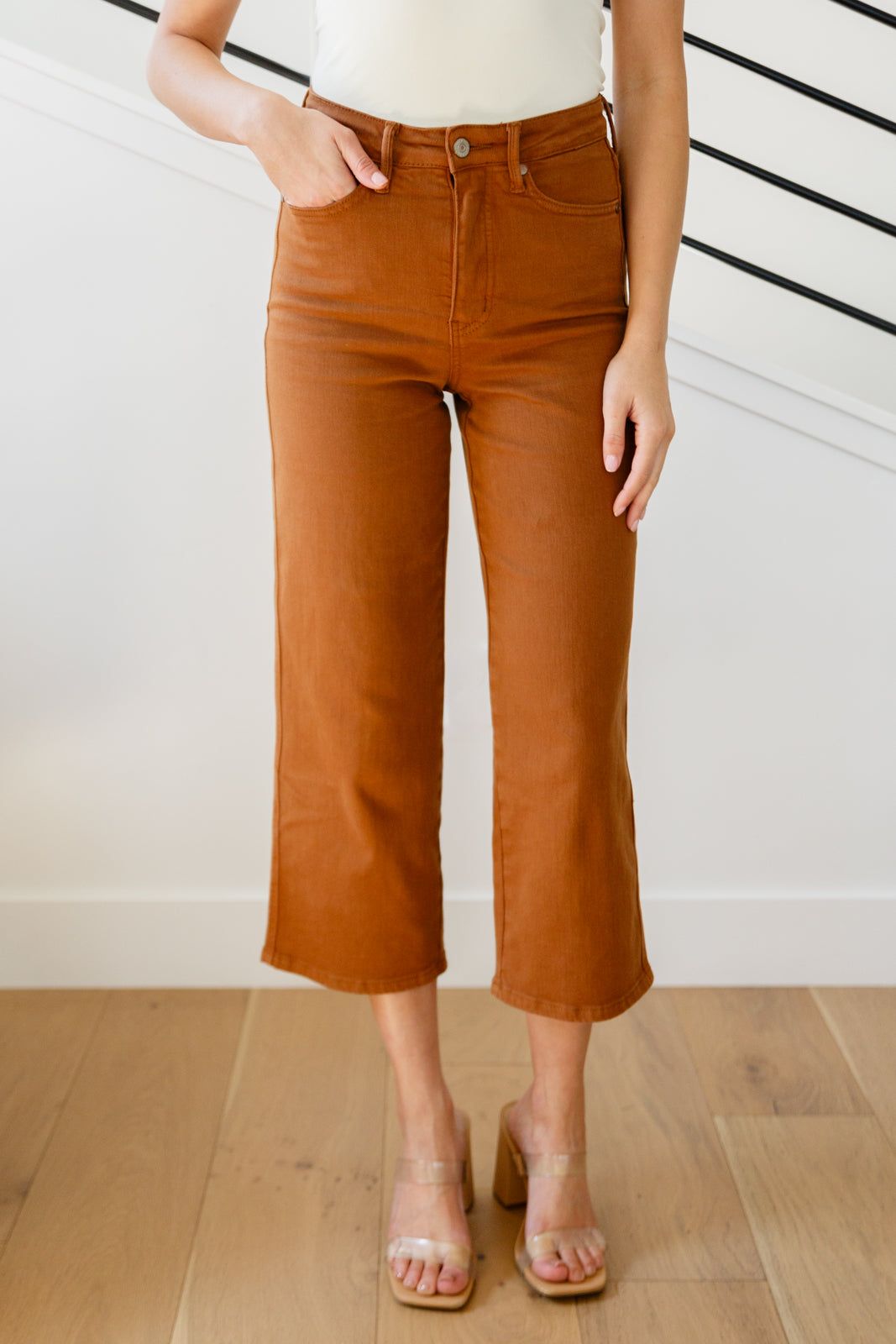 Briar High Rise Control Top Wide Leg Crop Jeans in Camel Ave Shops