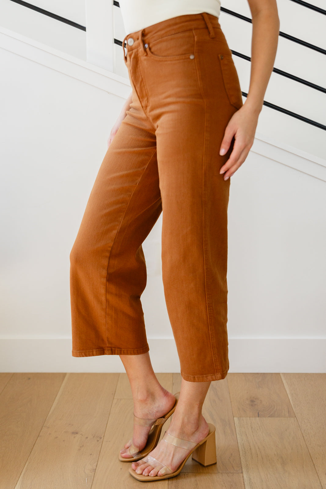 Briar High Rise Control Top Wide Leg Crop Jeans in Camel Ave Shops