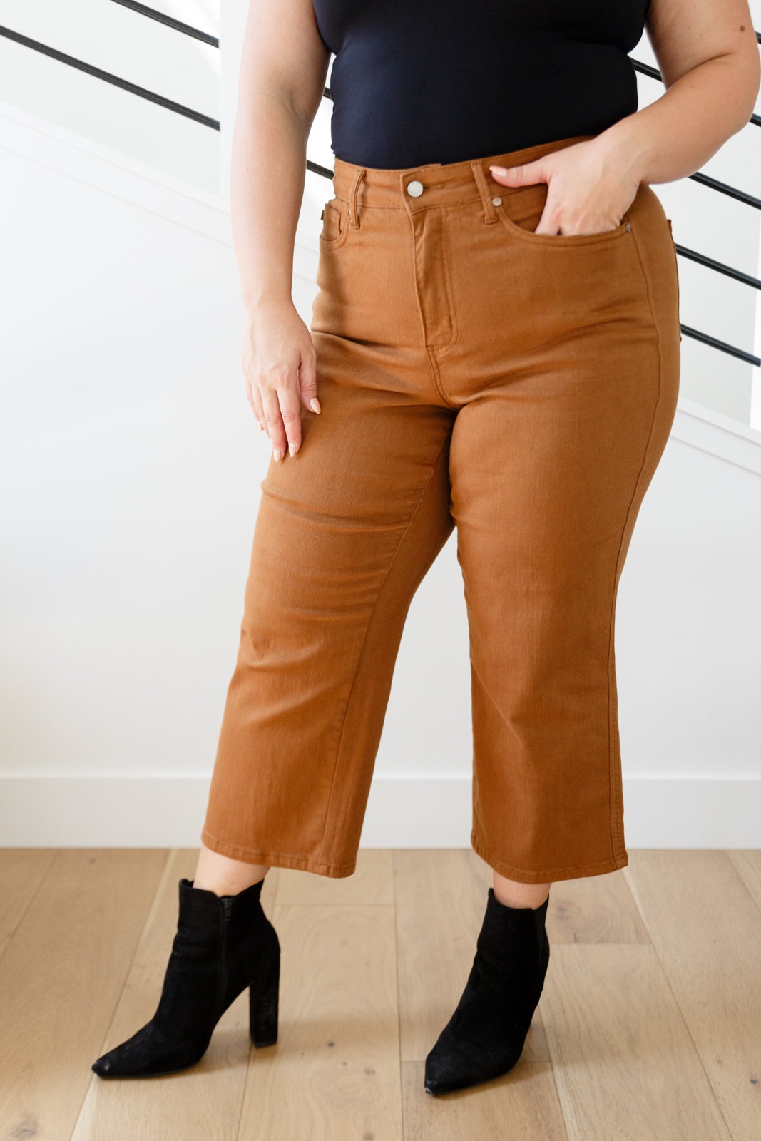 Briar High Rise Control Top Wide Leg Crop Jeans in Camel Ave Shops