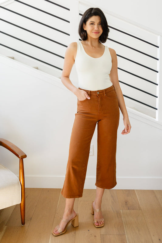 Briar High Rise Control Top Wide Leg Crop Jeans in Camel Ave Shops