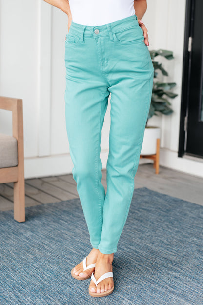 Bridgette High Rise Garment Dyed Slim Jeans in Aquamarine Ave Shops