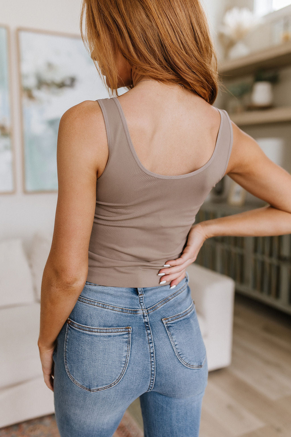 Carefree Seamless Reversible Tank in Light Mocha Ave Shops