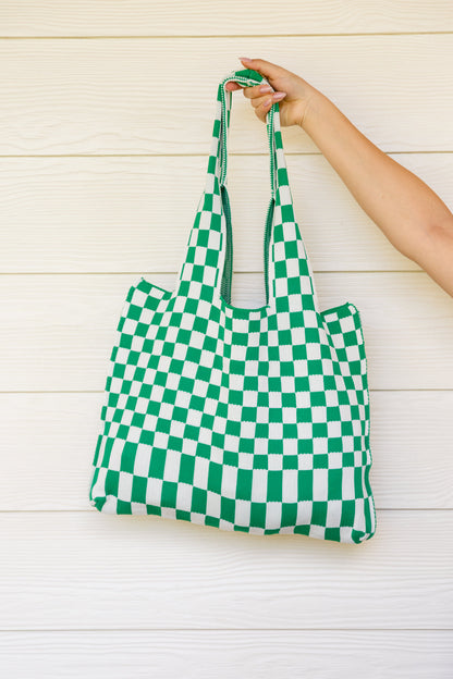 Checkerboard Lazy Wind Big Bag in Green & White Ave Shops