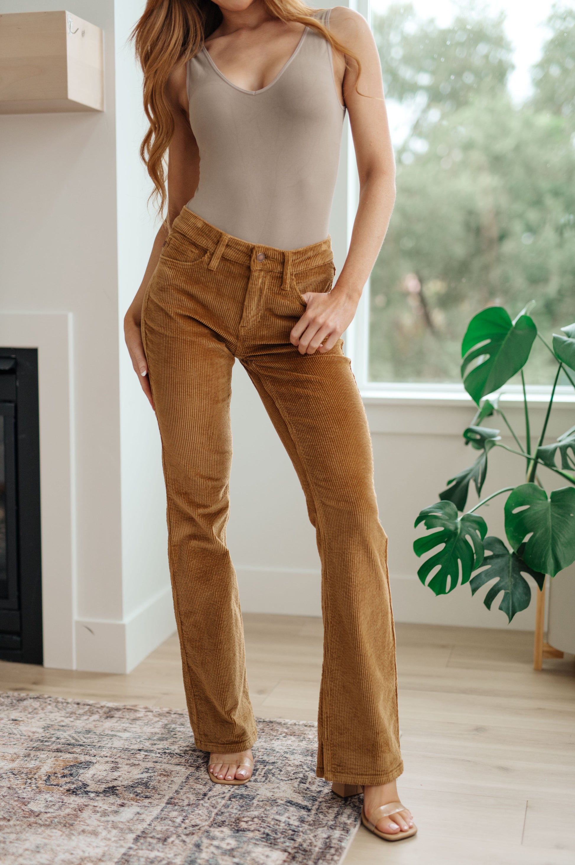 Cordelia Bootcut Corduroy Pants in Camel Ave Shops