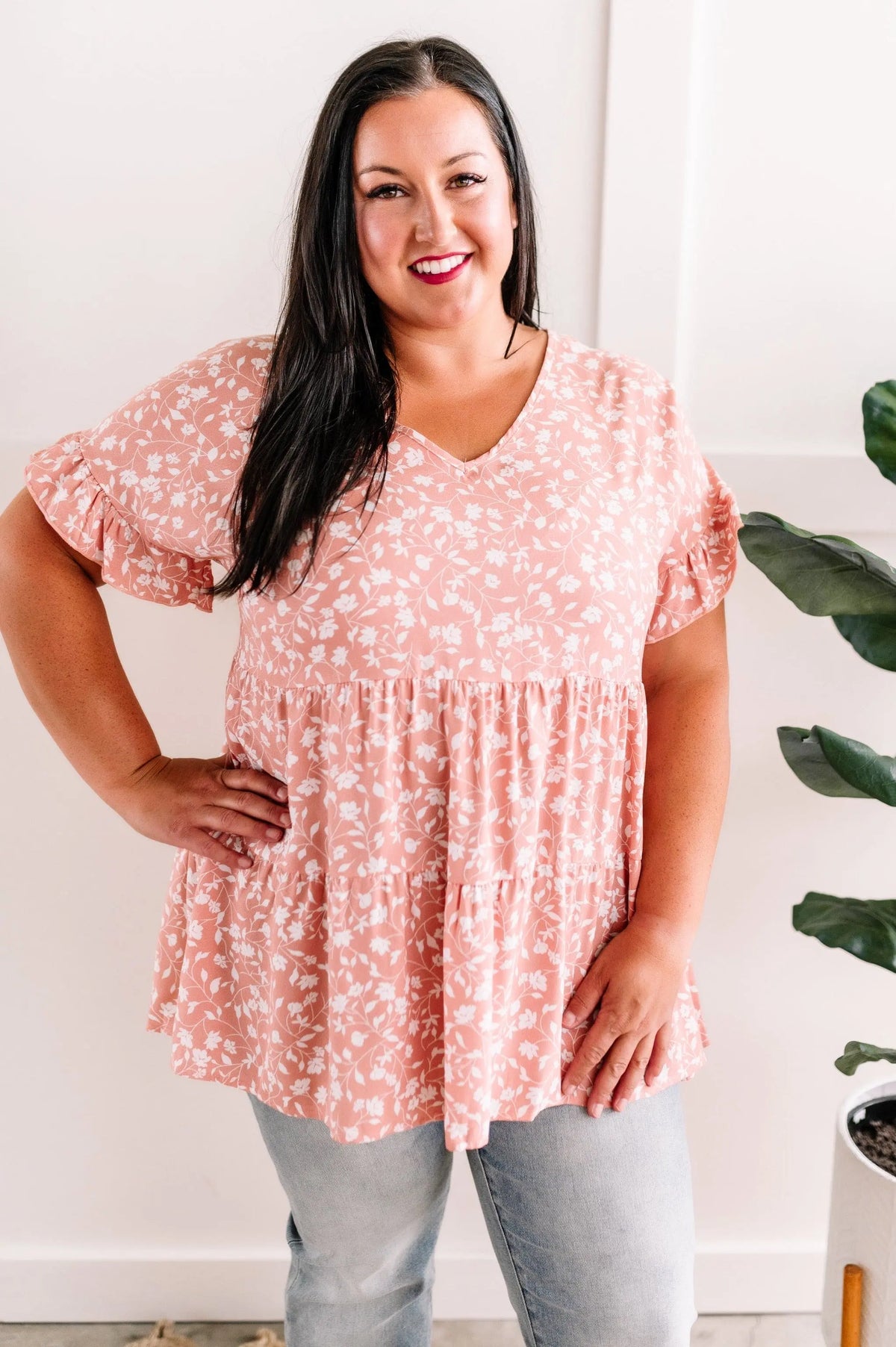 Tiered Baby Doll Blouse In Everything's Rosy American Boutique Drop Ship