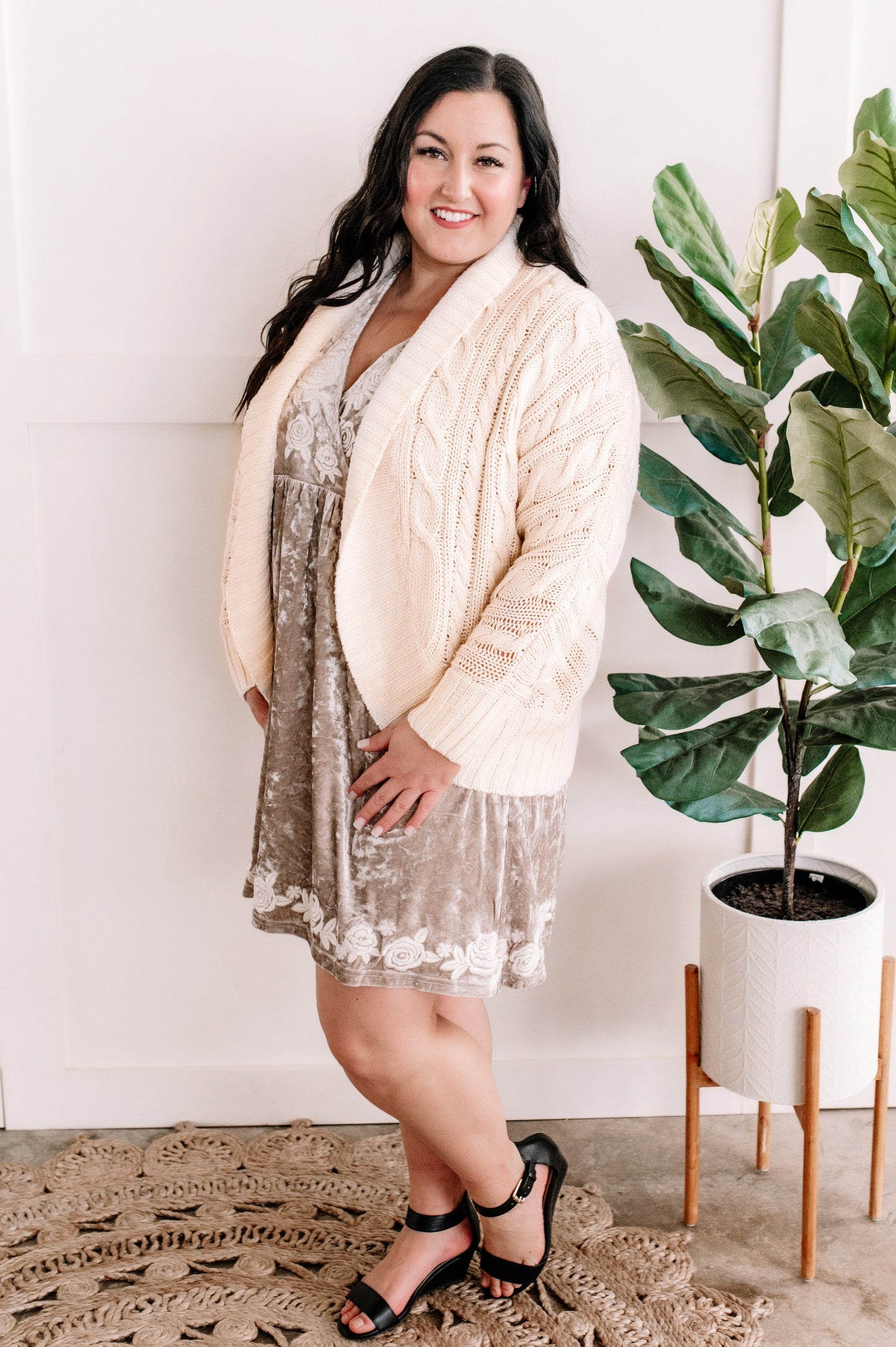 12.18 Open Front Coccoon Cable Knit Cardigan In Natural Cream American Boutique Drop Ship
