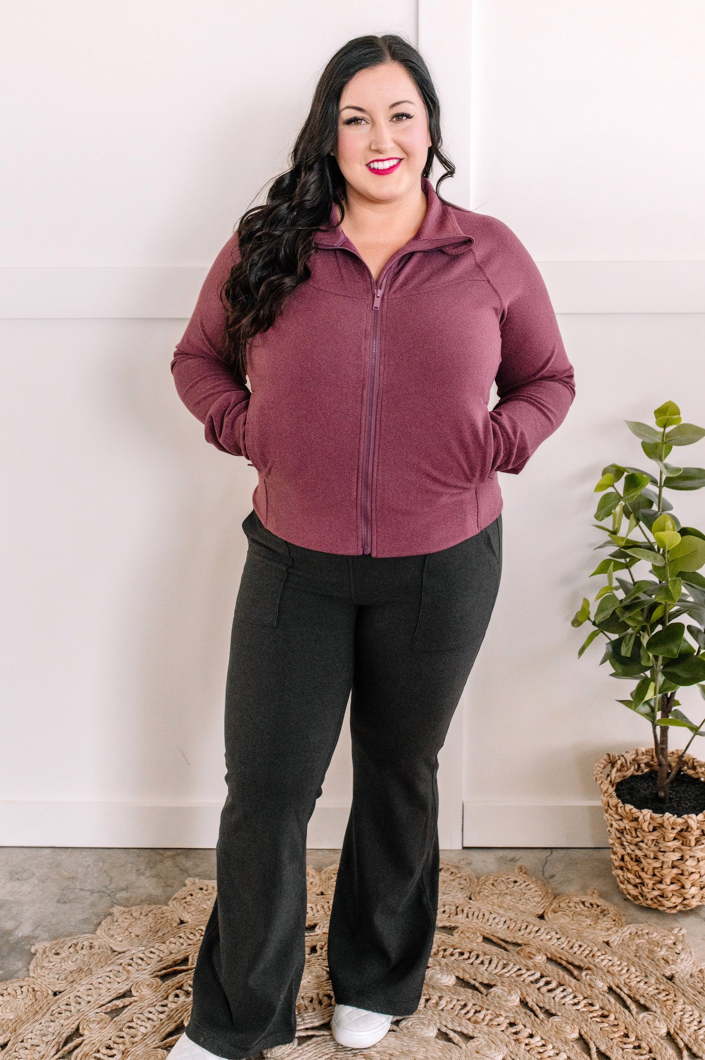 1.05 Ultra Soft Mock Neck Jacket In Heathered Plum American Boutique Drop Ship