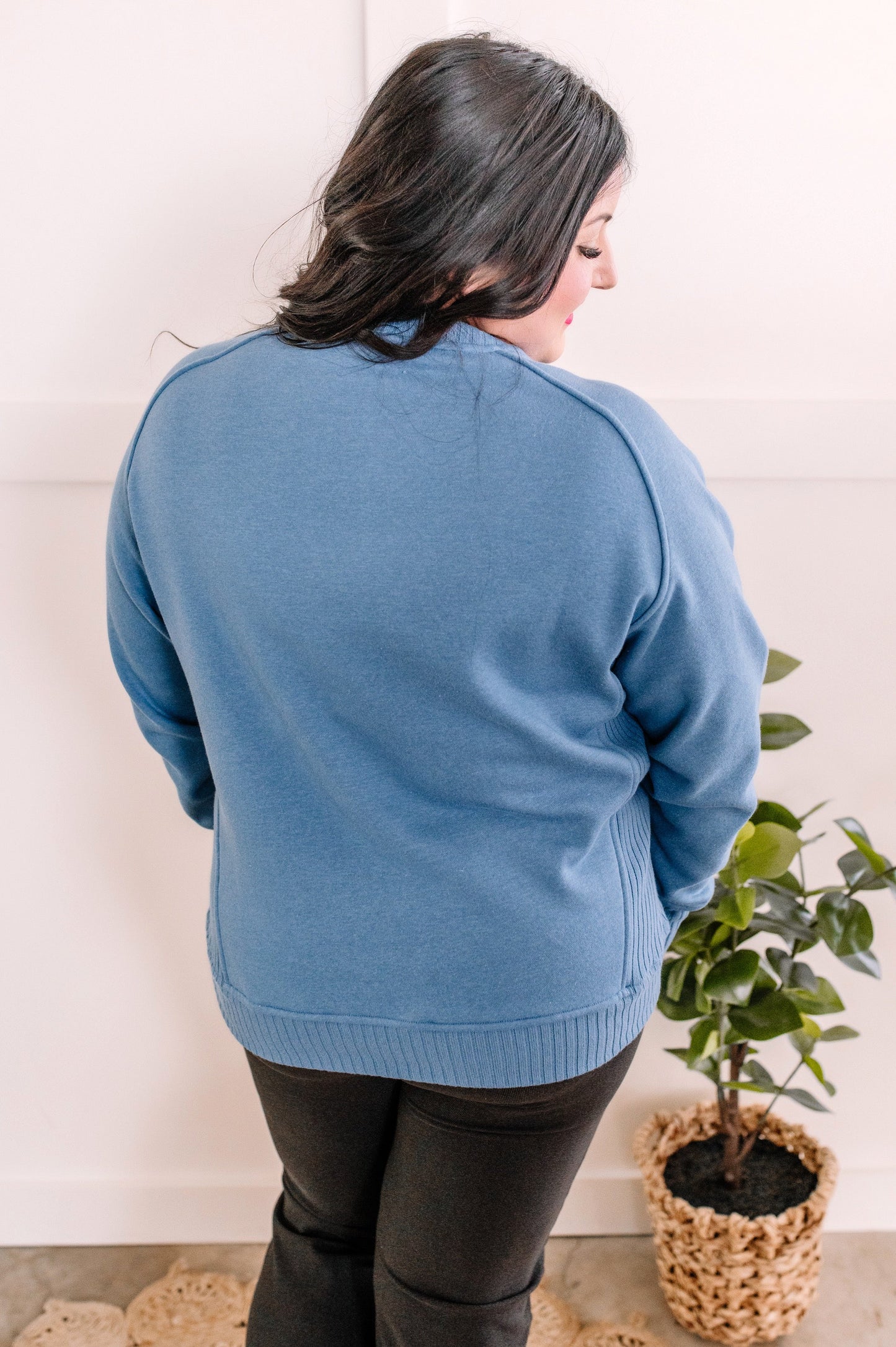 1.05 Crewneck Pullover With Sweater Knit Detail In Dusty Blue American Boutique Drop Ship