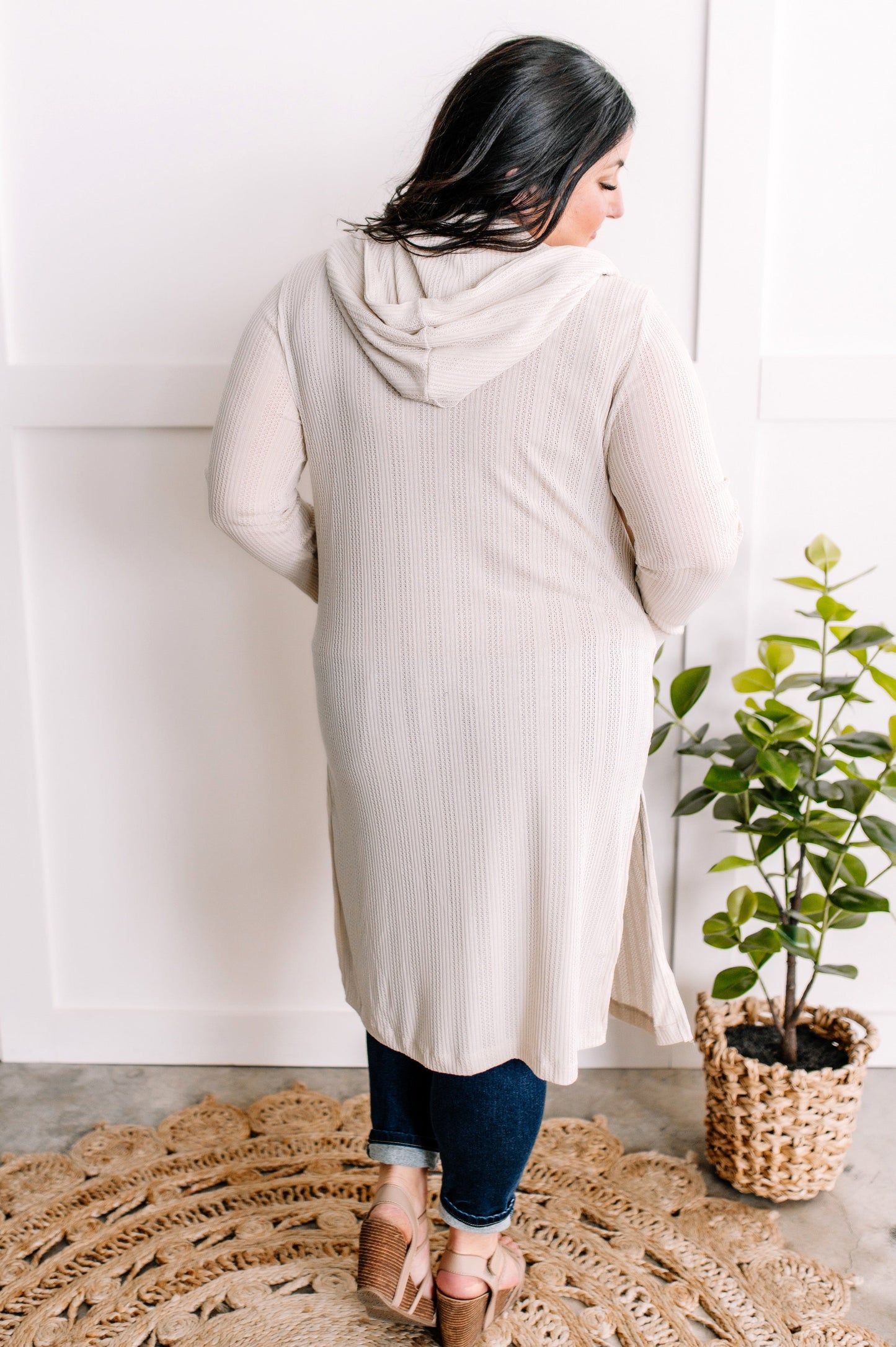 1.29 Open Front Knit Hooded Cardigan With Pockets In Light Taupe American Boutique Drop Ship