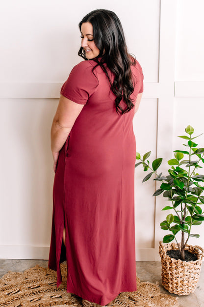 2.2 V Neck Maxi Dress With Pockets In Rosewood American Boutique Drop Ship