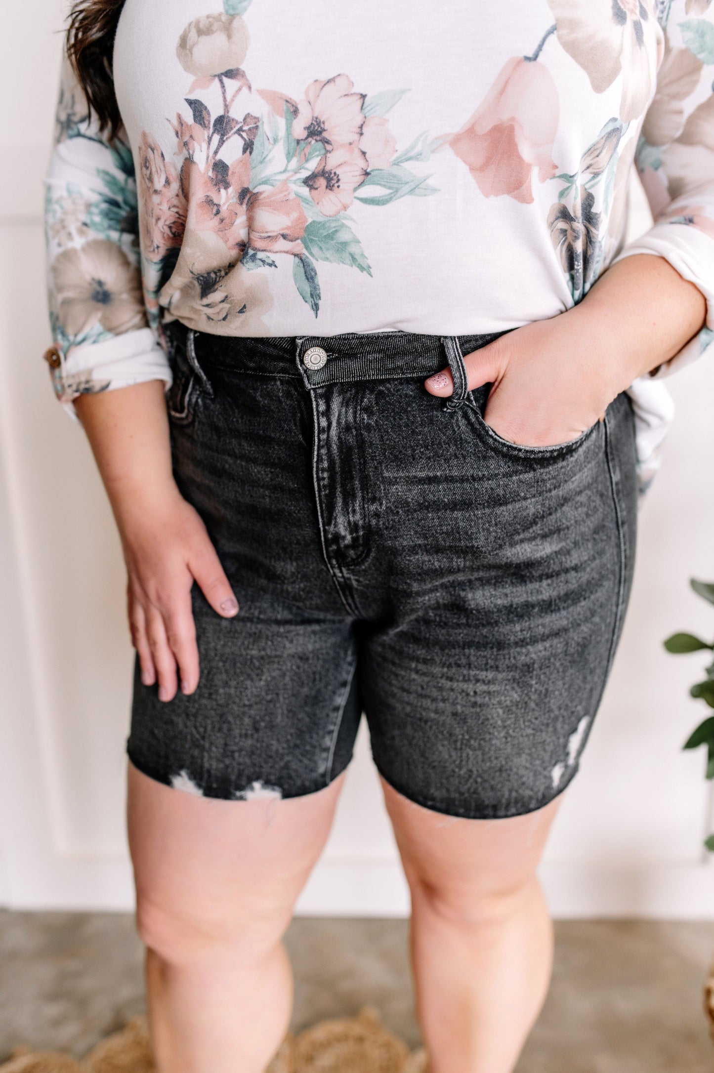 2.5 High Waisted Rigid Front Shorts By Judy Blue Jeans In Washed Black American Boutique Drop Ship