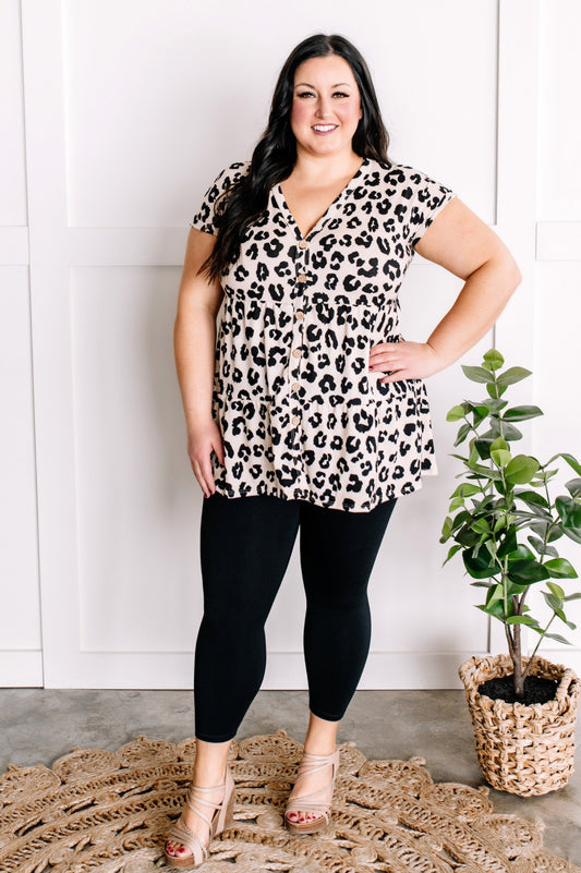 2.19 Cashmere Soft, Tiered Leopard Tunic Top In Taupe & Black American Boutique Drop Ship