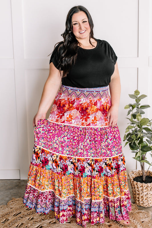 Bohemian Multi colors Patchwork Tiered Skirt