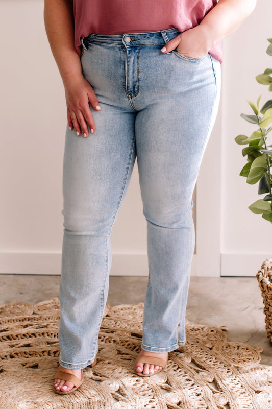 2.26 Mid Rise Boot Cut With Side Slit Judy Blue Jeans In Light Wash American Boutique Drop Ship