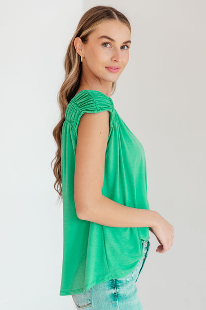 Ruched Cap Sleeve Top in Emerald Ave Shops